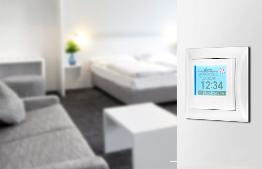 Raum-/Fußbodentemperaturregler mit Uhr, UP, Abdeckung 55x55mm, reinweiß, glänzend – Bild 2 von 4