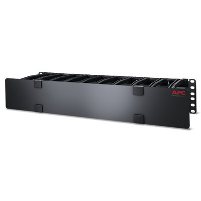Horizontaler Kabelmanager, 2 HE x 6 Zoll tief, mit Bodenplatte für Kabelbinder, einseitig mit Abdeckung