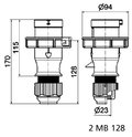 Stecker TLS mit MULTI-GRIP Verschraubung 32A 4p 380 und 440V 3h, IP67