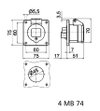 Anbausteckdose gerade 16A 3p >50V bis 250V DC 3h, IP44