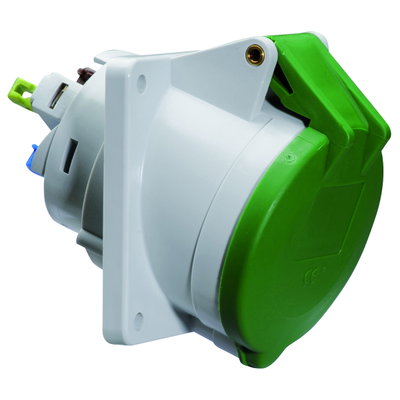 Anbausteckdose Quick-Connect geneigt 16A 4p >50V grün 100-300Hz 10h, IP44