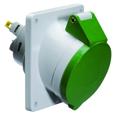 Anbausteckdose Quick-Connect geneigt 16A 4p >50V grün 100-300Hz 10h, IP44
