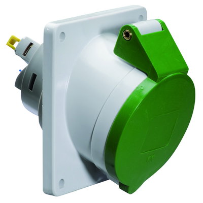 Anbausteckdose Quick-Connect geneigt 32A 5p >50V grün >300-500Hz 2h, IP44