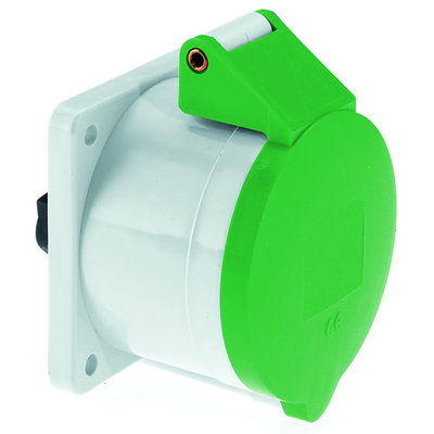 Anbausteckdose gerade 16A 3p >50V grün >300-500Hz 2h, IP44