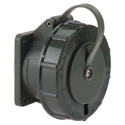 Anbausteckdose TN gerade 63A 5p >50V grün >300-500Hz 2h, IP67