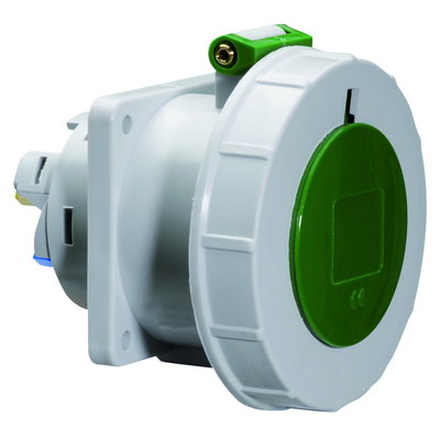 Anbausteckdose Quick-Connect gerade 32A 5p >50V grün >300-500Hz 2h, IP67