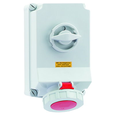 Wandsteckdose TE abschaltbar, verriegelt 63A 4p 400V 6h, IP67