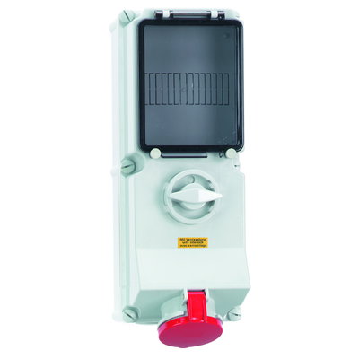Wandsteckdose abschaltbar, verriegelt, abgesichert 32A 4p 400V 6h, IP44