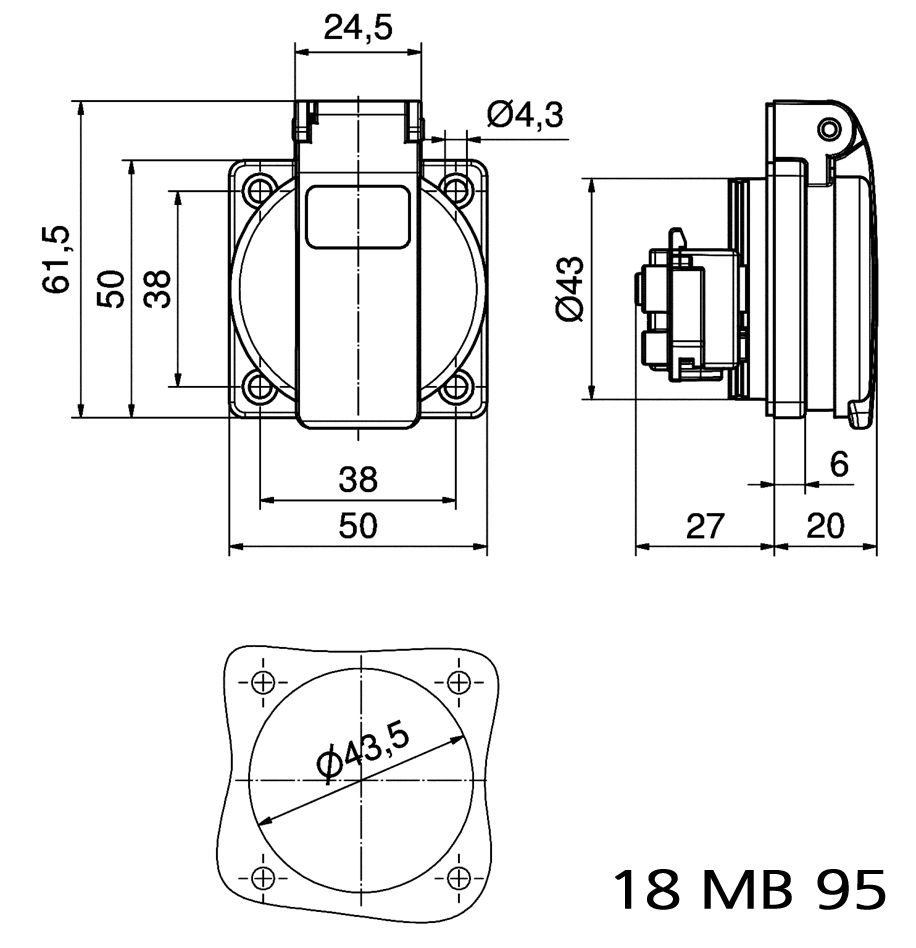 Schutzkontakt-Anbausteckdose 16A 3p 250V IP54 – Bild 3 von 3