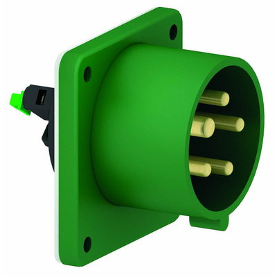 Flanschgerätestecker Quick-Connect gerade 16A 5p >50V grün >300-500Hz 2h, IP44