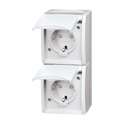 SCHUKO® Doppelsteckdose mit Beschriftungsfeld Safety+ mit Klappdeckel 16 A