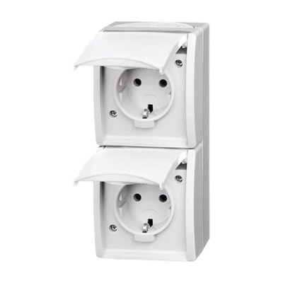 SCHUKO® Doppelsteckdose mit Beschriftungsfeld mit Klappdeckel 16 A weiß  -