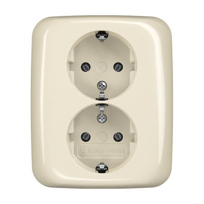 SCHUKO® Doppelsteckdose Komplettabdeckung weiß - Busch-Duro 2000® SI