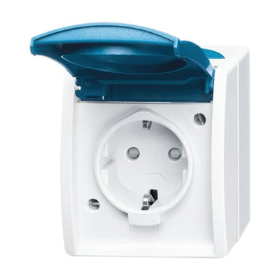 SCHUKO® Steckdose Safety+ mit Klappdeckel 16 A grau/blaugrün  - ocean®   