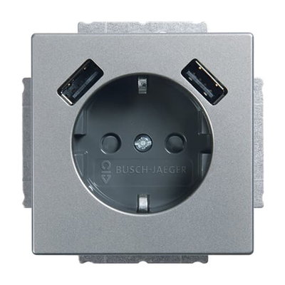 SCHUKO® USB-Steckdosen-Einsatz Safety+ mit USB A/A edelstahl - pur edelstahl