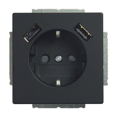 SCHUKO® USB-Steckdosen-Einsatz Safety+ mit USB A/A schwarz matt - Plattform 63