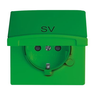 SCHUKO® Steckdosen-Einsatz mit Aufdruck SV Safety+ mit Klappdeckel grün -