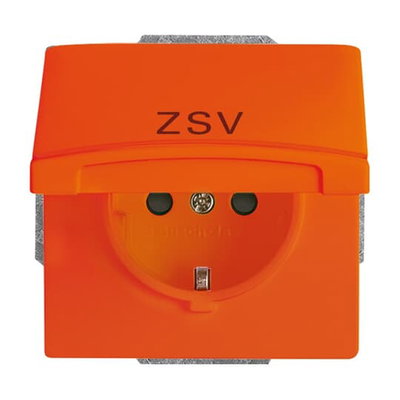 SCHUKO® Steckdosen-Einsatz mit Aufdruck ZSV Safety+ mit Klappdeckel orange -