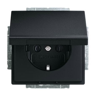 SCHUKO® Steckdosen-Einsatz mit Klappdeckel schwarz matt - Plattform 63