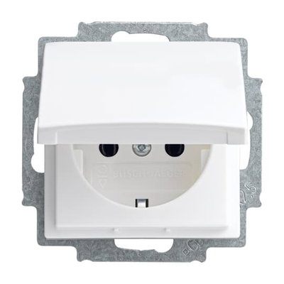 SCHUKO® Steckdosen-Einsatz mit Klappdeckel alpinweiß - Busch-balance® SI