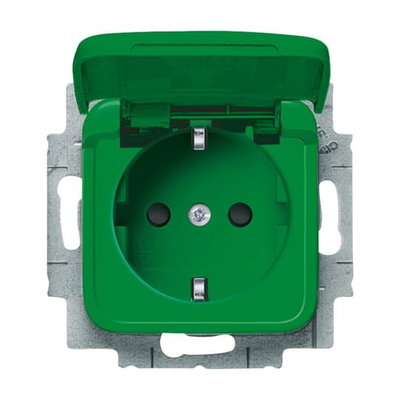 SCHUKO® Steckdosen-Einsatz Safety+ mit Klappdeckel grün - Reflex SI