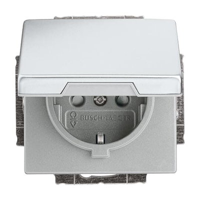 SCHUKO® Steckdosen-Einsatz Safety+ mit Klappdeckel edelstahl - pur edelstahl