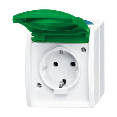 SCHUKO® Steckdose mit Klappdeckel 16 A grau/blaugrün/grün  - ocean®   
