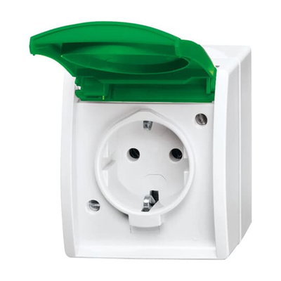 SCHUKO® Steckdose mit Klappdeckel 16 A alpinweiß/grün  - ocean®   