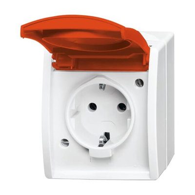 SCHUKO® Steckdose mit Klappdeckel 16 A alpinweiß/orange  - ocean®   