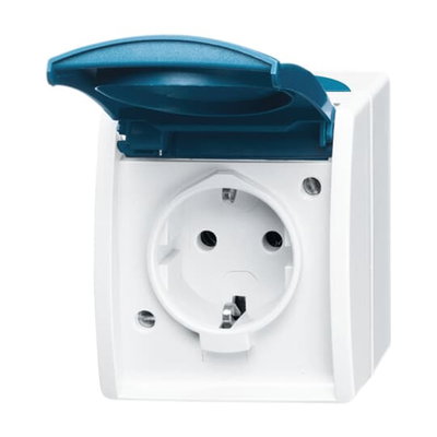 SCHUKO® Steckdose mit Klappdeckel 16 A grau/blaugrün  - ocean®   