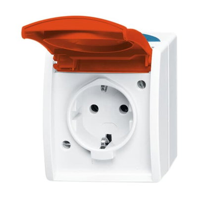 SCHUKO® Steckdose mit Klappdeckel 16 A grau/blaugrün/rot  - ocean®   