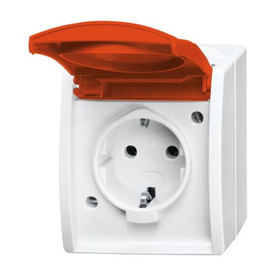 SCHUKO® Steckdose mit Klappdeckel 16 A alpinweiß/rot  - ocean®   