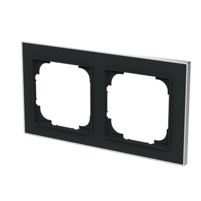 Abdeckrahmen mit Dekorring 2-fach schwarz matt/chrom - Busch-art linear®   