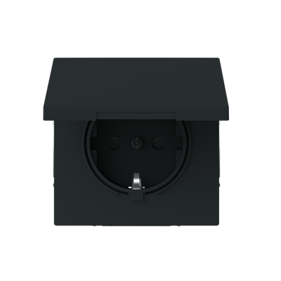 SCHUKO® Steckdose Safety+ mit Klappdeckel ohne Spreize schwarz matt - Busch-art