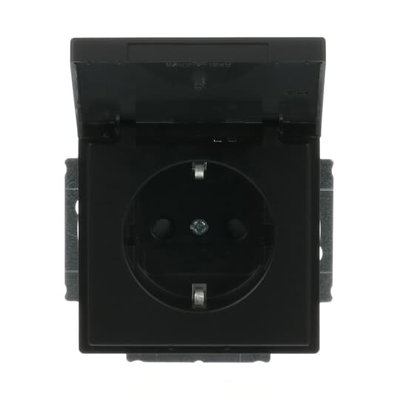 SCHUKO® Steckdosen-Einsatz Safety+ mit Klappdeckel ohne Spreize schwarz matt -