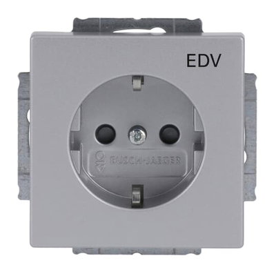 SCHUKO® Steckdosen-Einsatz mit Aufdruck EDV Safety+ alusilber - Plattform 63