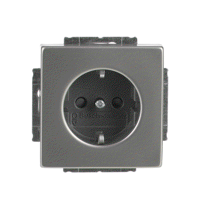 SCHUKO® Steckdosen-Einsatz Safety+ mit Schraubklemmen edelstahl - pur edelstahl