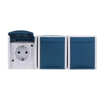 SCHUKO® Dreifachsteckdose mit Klappdeckel 16 A grau/blaugrün  - ocean®   