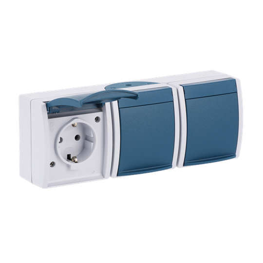 SCHUKO® Dreifachsteckdose mit Klappdeckel 16 A grau/blaugrün - ocean® – Bild 2 von 3