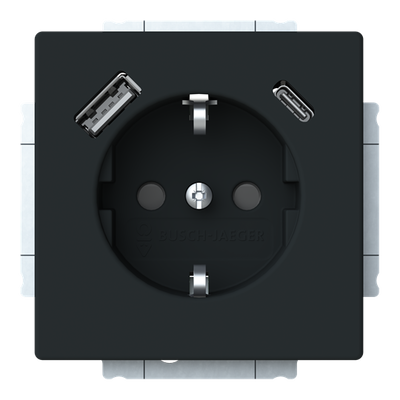 SCHUKO® USB-Steckdosen-Einsatz Safety+ mit USB A/C schwarz matt - Plattform 63 