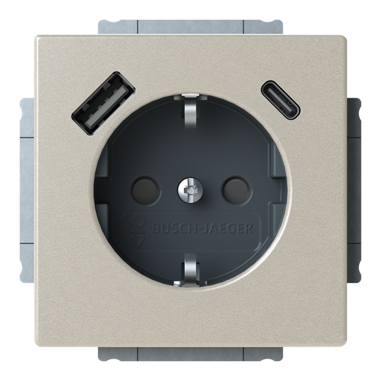 SCHUKO® USB-Steckdosen-Einsatz Safety+ mit USB A/C edelstahl - pur edelstahl