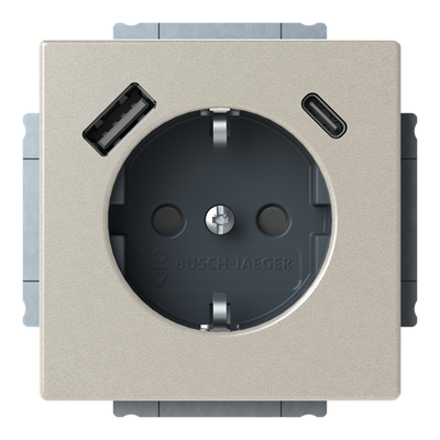 SCHUKO® USB-Steckdosen-Einsatz Safety+ mit USB A/C edelstahl - pur edelstahl   