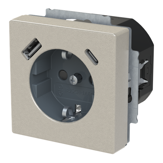 SCHUKO® USB-Steckdosen-Einsatz Safety+ mit USB A/C edelstahl - pur edelstahl – Bild 3 von 3