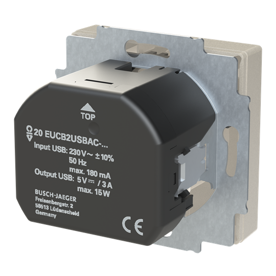 SCHUKO® USB-Steckdosen-Einsatz Safety+ mit USB A/C edelstahl - pur edelstahl – Bild 2 von 3