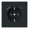 SCHUKO® USB-Steckdosen-Einsatz Safety+ mit USB A/C schwarz matt - Busch-art
