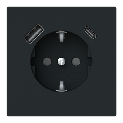 SCHUKO® USB-Steckdosen-Einsatz Safety+ mit USB A/C schwarz matt - Busch-art