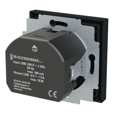 SCHUKO® USB-Steckdosen-Einsatz Safety+ mit USB A/C schwarz matt - Busch-art