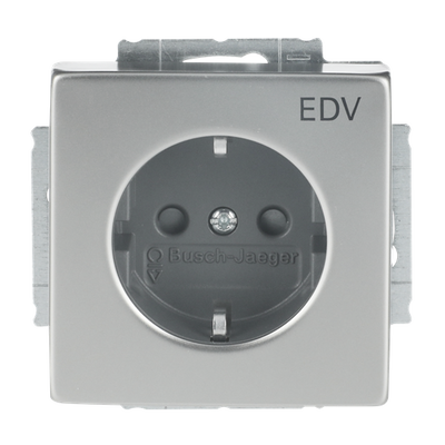 SCHUKO® Steckdosen-Einsatz mit Aufdruck EDV Safety+ edelstahl - pur edelstahl