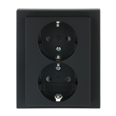 SCHUKO® Doppelsteckdose Komplettabdeckung Safety+ schwarz matt - Plattform 63