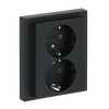 SCHUKO® Doppelsteckdose Komplettabdeckung Safety+ schwarz matt - Plattform 63